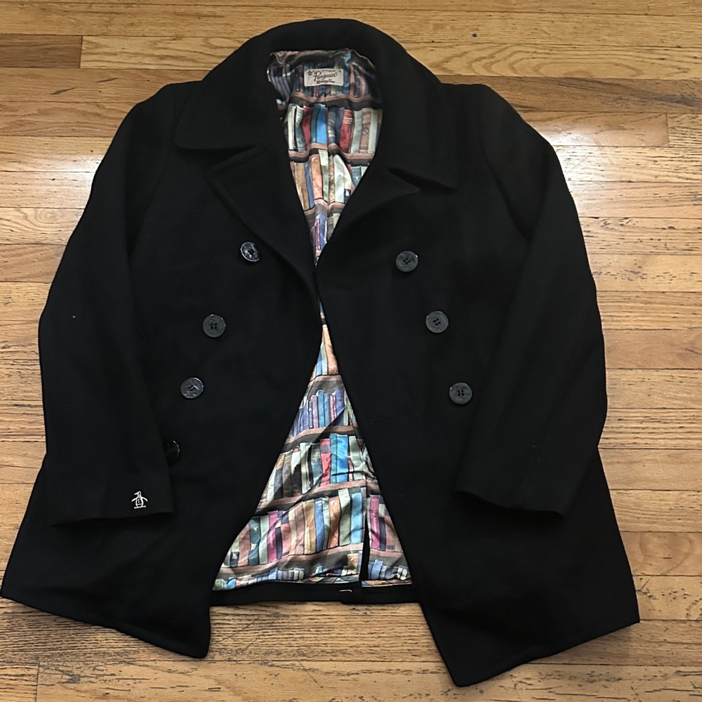 Original Penguin Black Peacoat with Multicolor Lining